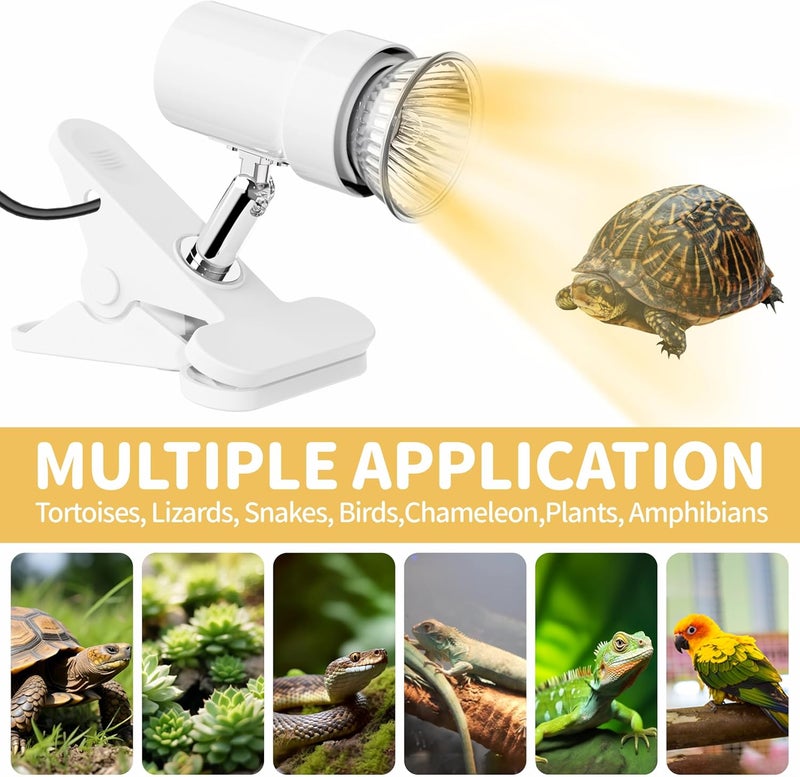 GOZILLA Reptile Heat Lamp, Turtle Lamp with 50W UVA/UVB Turtle Light Bulb, 360°Rotatable Clip Reptiles Basking Light for Amphibian and Reptile Tanks, Terrariums, Cages.(White) - Image 5